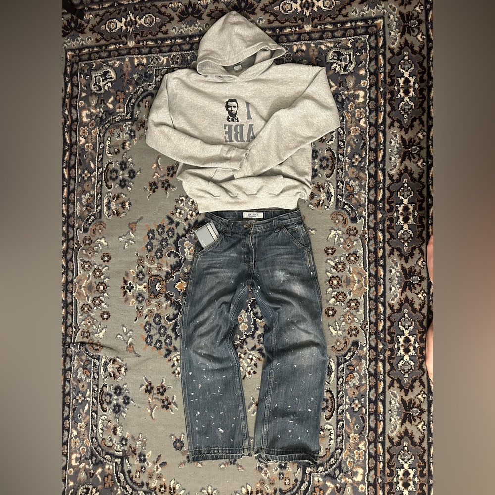 Dark blue carpenter paint splatter Jean Cherokee brand